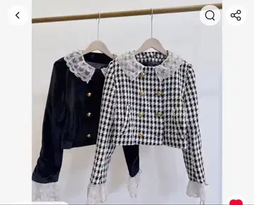 스캘럽 비쥬 터치 자켓 벨로아 자켓 숏 기장 레이스 옷깃