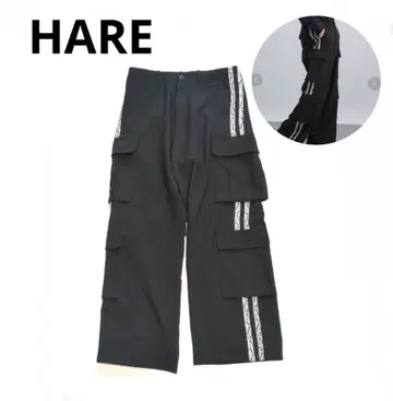 HARE 사이드 자카드 라인 카고 팬츠 블랙