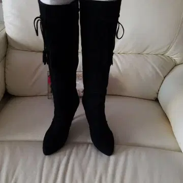 스웨이드 블랙 롱 부츠 하이힐