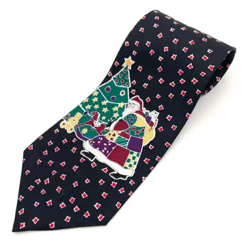 USA제 넥타이 크리스마스 트리 산타 올 패턴 구제 의류 블랙