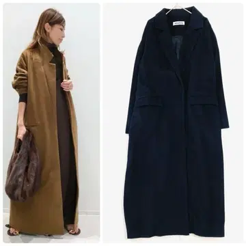 택 포함 새상품 라빠르망 로우샤 맥시 코트 오버 사이즈 네이비