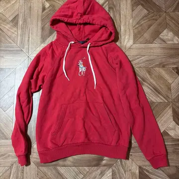 랄프 로렌 빨간색 폴로 자수 후드 부착 후드티