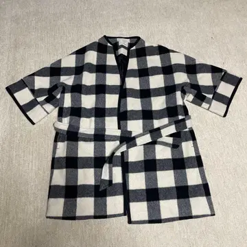 체크 무늬 플리스 롱 코트