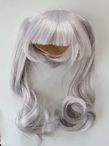 인형용 가발 트윈 테일 실버 8-9인치 컬 롱