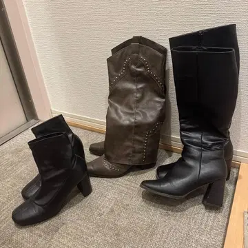 가죽 힐 롱 부츠 (블랙 브라운)