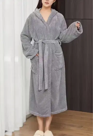 [ 미사용 새상품 ] 호텔 스타일 목욕 가운 그레이 후드 부착
