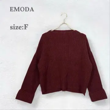 에모다 스웨터 니트 보트넥 긴팔 크림슨 계열 소매 롤업 가을/겨울 F
