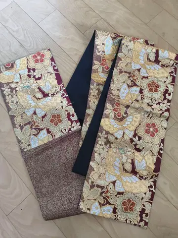 나비와 꽃 자수 후쿠로 오비