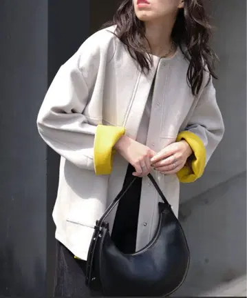 바이컬러 니트 노카라 코트 (코트 자켓)