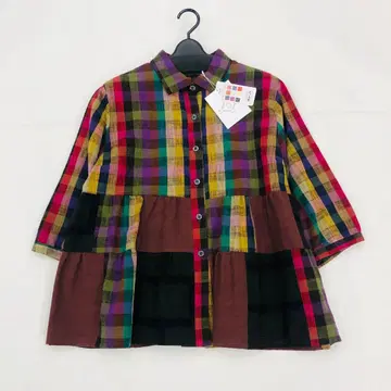 기우에몬 쿠루메가스리 블라우스 체크 멀티 컬러