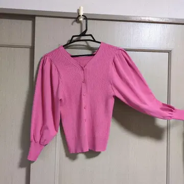 핑크 가디건 벌룬 슬리브