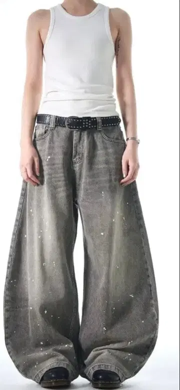 SPLASH WASHED BAGGY DENIM PANTS