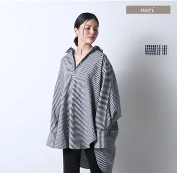 meri 미일리 체크 판초 셔츠 블랙