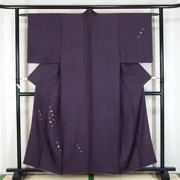 총 자수 짙은 보라색 순수 실크 츠케사게 호몬기 155cm a870