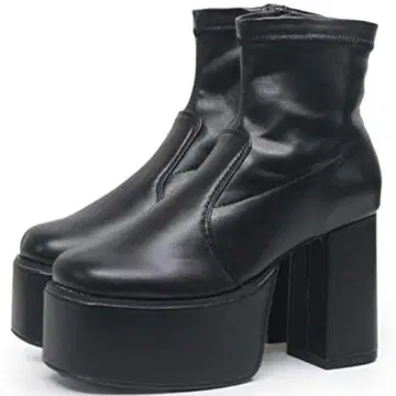 통굽 청키힐 플랫폼 숏부츠 블랙 22.5~23cm