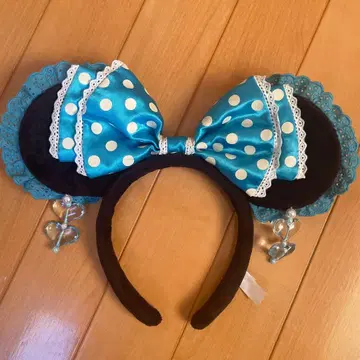 디즈니 미니 머리띠 리본 & 귀찌 스카이블루 도트