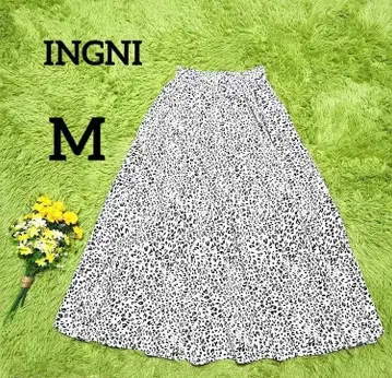 [잉그] 스커트 M 화이트 블랙 레오파드 무늬 모노톤 롱