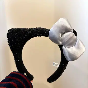 USJ 키티 머리띠 블랙 실버 리본