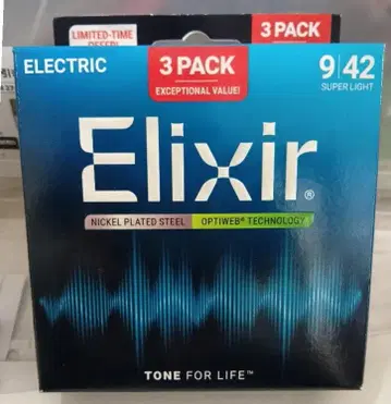 Elixir 일렉 기타 줄 .009-.042#16571 (19002x3)