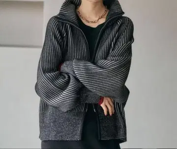 렙심 7 게이지 배색 리브 ZIP 가디건