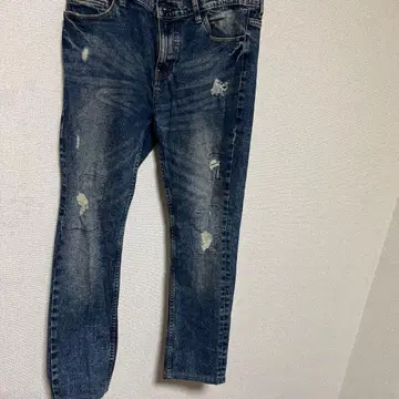 데미지 가공 다크 블루 데님 32인치