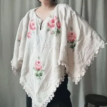 앤티크 크로스 판초 자수 빈티지 구제 의류