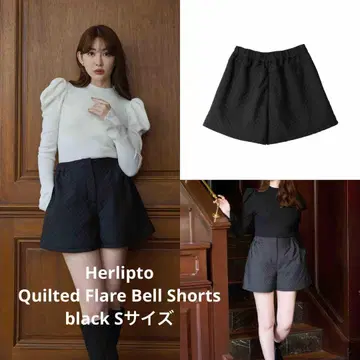 퀼팅 플레어 벨 숏 팬츠 블랙 S 사이즈