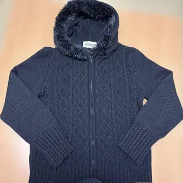 PINK HOUSE 블랙 케이블 짜임 퍼 후드티