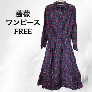 꽃무늬 긴팔 장미 장미 레트로 원피스