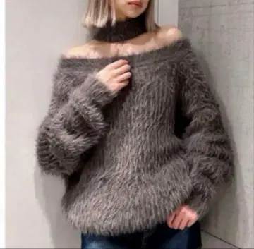 2WAY 샤기 초커 니트탑 gyda 차콜 그레이