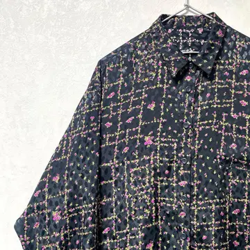 디자인 셔츠 올 패턴 꽃무늬 빈티지 레트로 보타니컬 아트 블랙