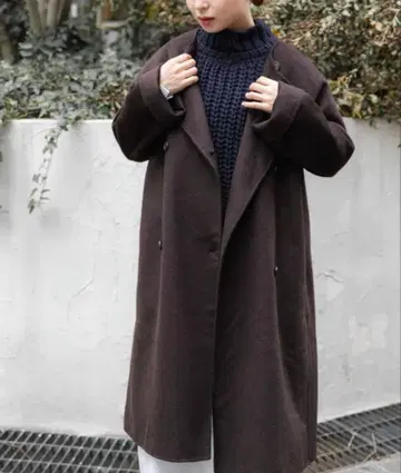 SONNY LABEL 더블 페이스 노카라 코트 브라운