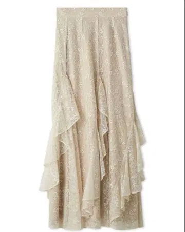 SNIDEL 스나이델 레이스 플레어 롱 스커트 베이지