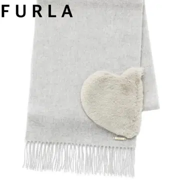 새상품 훌라 FURLA 에코퍼 하트 울 머플러 무지 x 하트 그레이