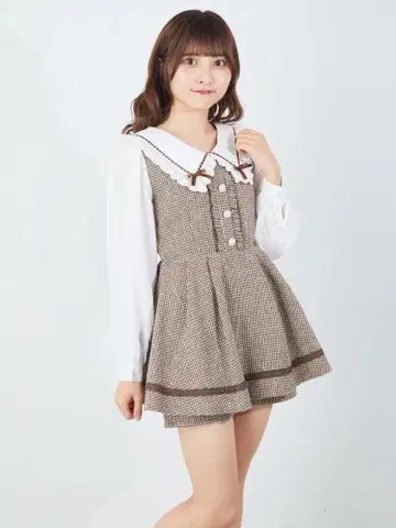 Ank rouge 세일러 카라 하운드투스 체크 콤비네존