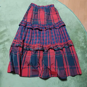 Freada 체크 무늬 프릴 롱 스커트