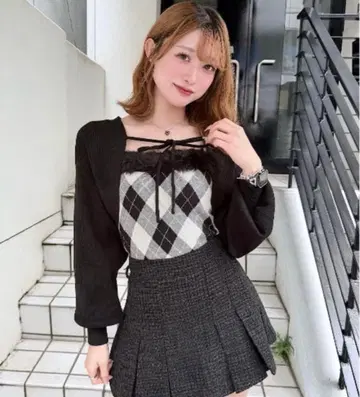 NOMAE 볼레로 세트 퍼 아가일 상의