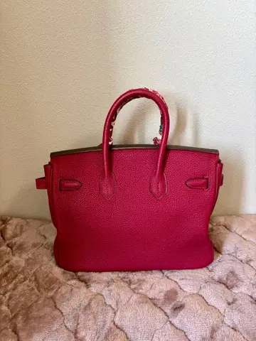 빨간색 H 가죽 핸드백 스카프 포함 보르도 버건디