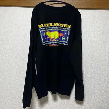 SUPER BEAVER 월 아트 롱 T 상의 티셔츠 XL 블랙