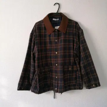 시마무라 코듀로이 절개 체크 블루종 네이비 L