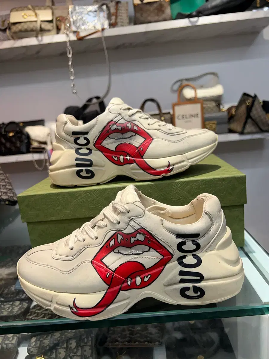 (36) Gucci Lip Logo Dirty Rhyton Sneakers, Like New Condition
