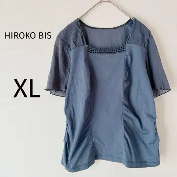 히로코비스 블라우스 반팔 스퀘어넥 절개 디자인 루즈핏 블루 XL