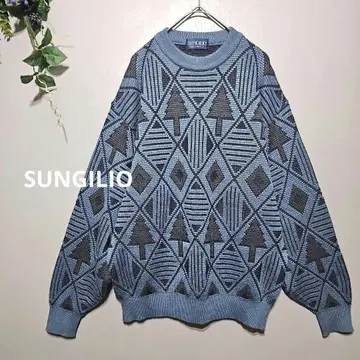 [ SUNGILIO ] 기하학 패턴 블루 계열 니트 스웨터 M 경량