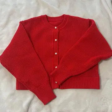 레드 니트 가디건 펄 버튼 포함 Simplicite