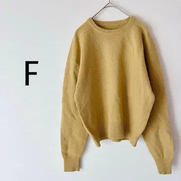 니트 스웨터 긴팔 크루넥 긴 소매 포인트 컬러 울 혼방 머스타드 F