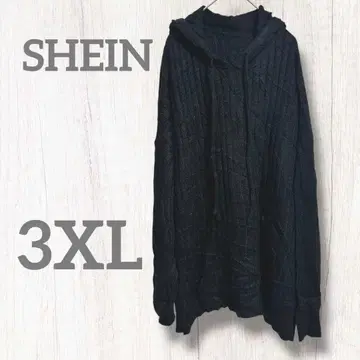 SHEIN 후드 부착 리브 니트 풀오버 스웨터 [ 3XL ] 블랙