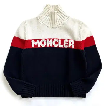 새상품급 MONCLER 로고 디자인 하이넥 스웨터 M 캐시미어