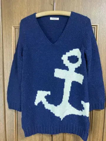 손뜨개질 울 닻 뜨개질 튜닉 원피스 네이비/프리 사이즈