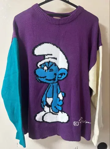 스머프 자수 니트 스웨터