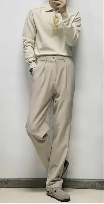 베이지 슬랙스 하이웨스트